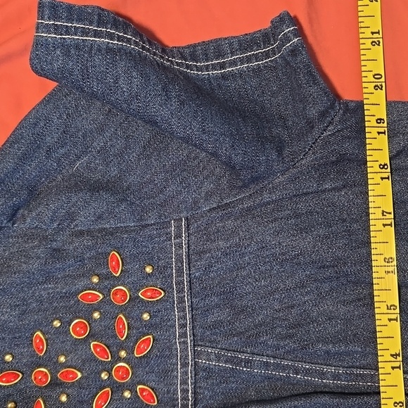 Denim Short Sleeve Top with Embroidered Accents - Picture 13 of 13